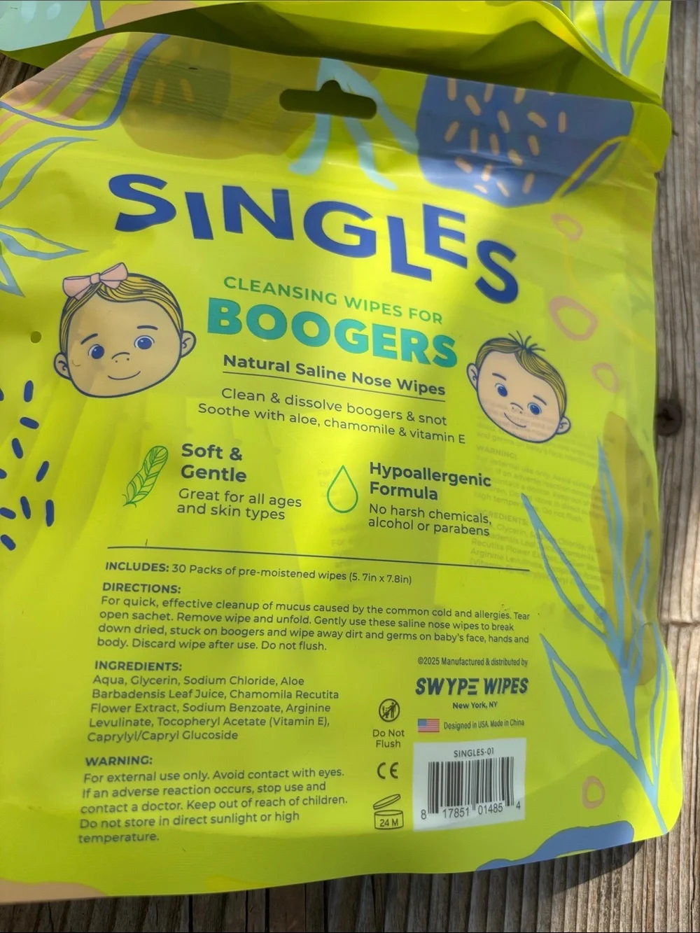 SINGLES Cleansing Nose Wipes for Boogers — Bright Yellow Pack (2)